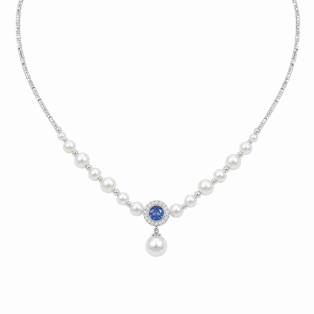 Glass Pearl Brass Chain Necklace