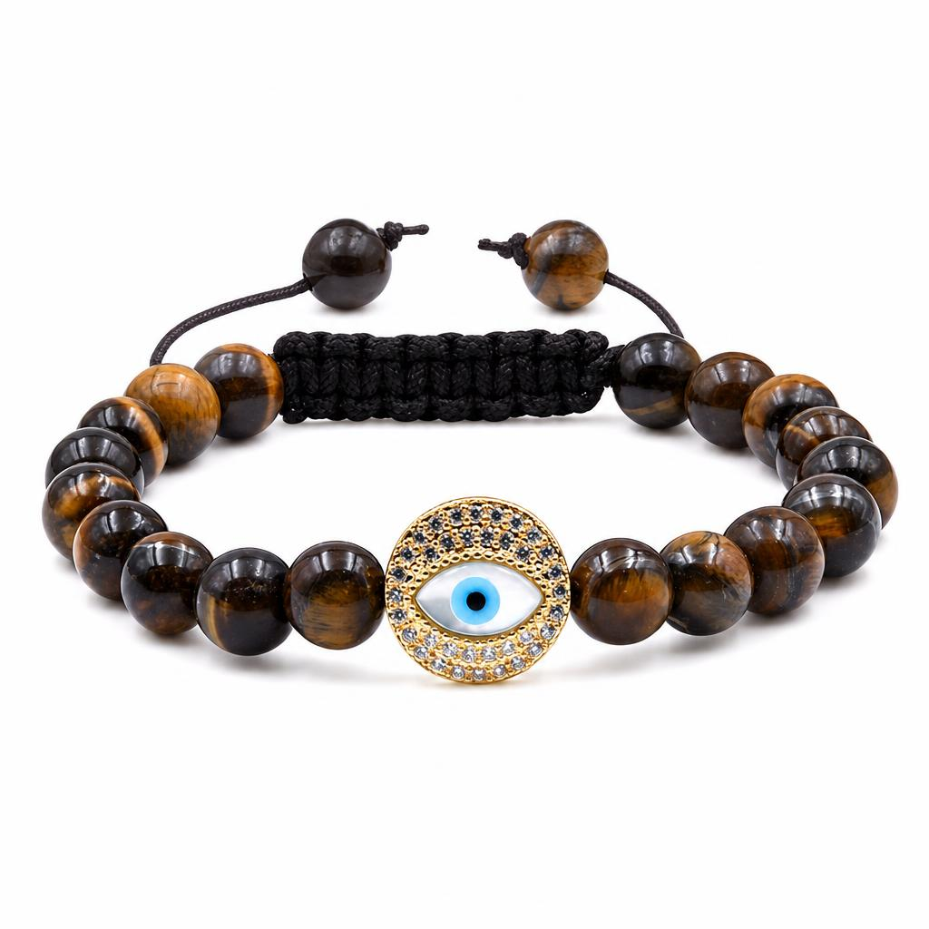 Evil Eye Connector Woven Ball Bracelets