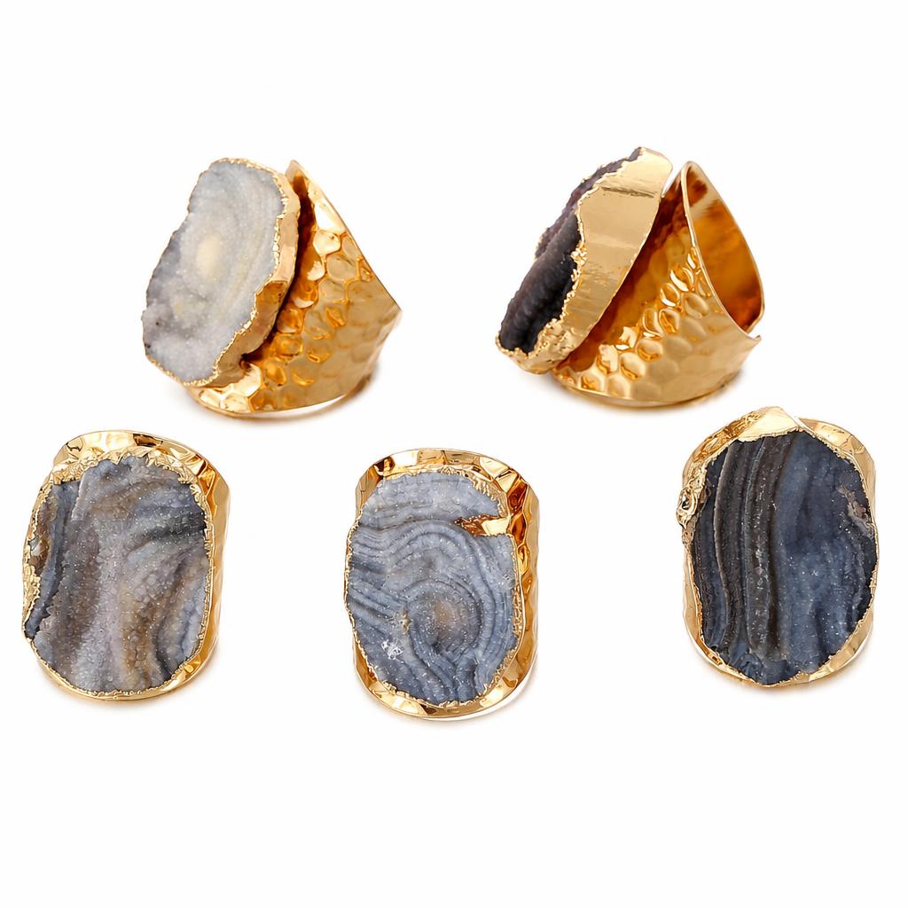 Natural Quartz Druzy Finger Ring