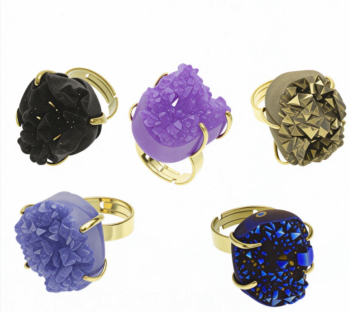 Natural Agate Druzy Finger Ring